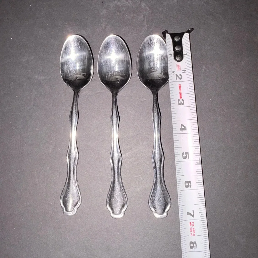 Set of 3 Stainless Steel Teaspoons Silver Fiddle Handle Scroll Detail 6.25